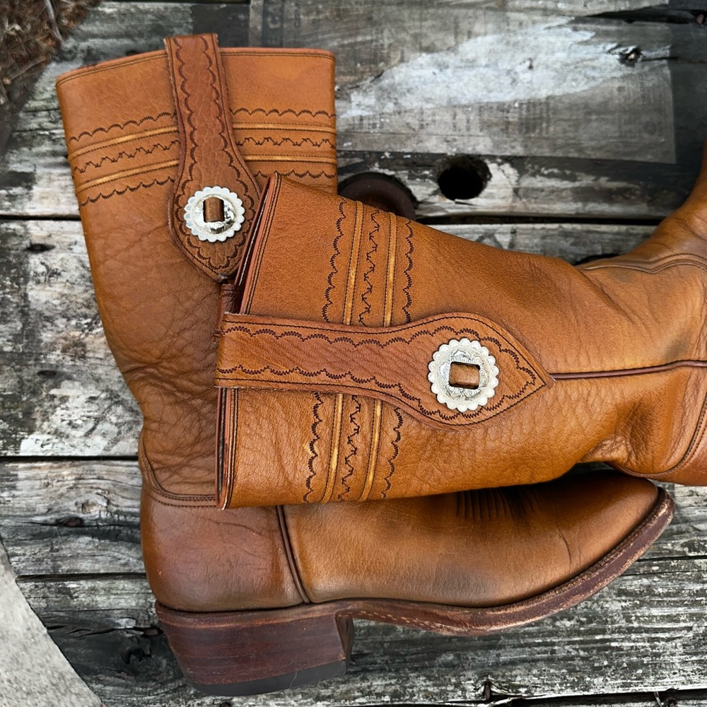 Vintage Lucchese Concho Cowboy Boots Women’s 9 Men’s 7 Western Patina Tobacco - Picture 4 of 13